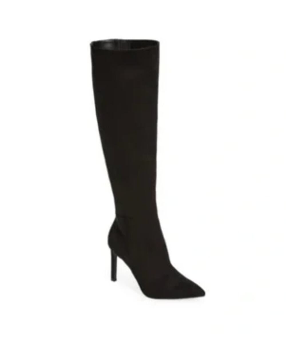 OPEN EDIT Barbara Tall Pointed Boots 9.5 Black NWOT Heel Knee High Vegan Suede